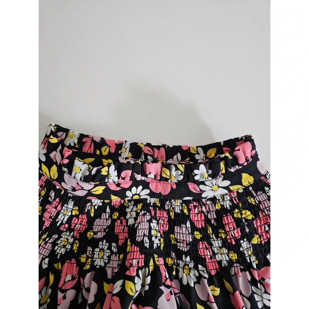 Kate Spade Road Trip Floral Smocked High Neck‎ Drop Waist Mini Dress Black XL